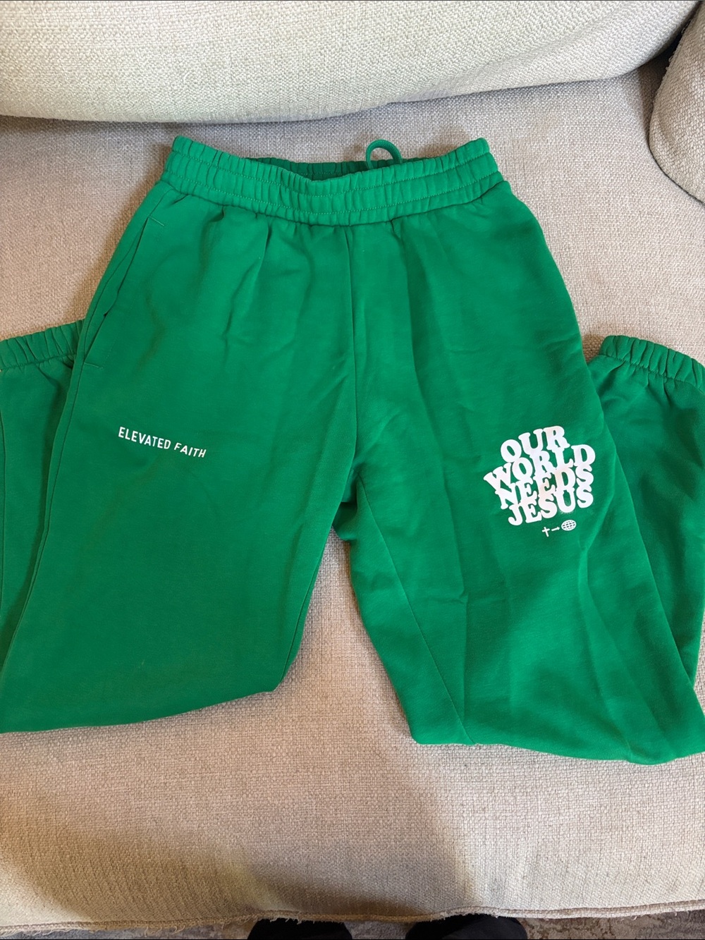 Kids Green Graphic Joggers with Faith Print